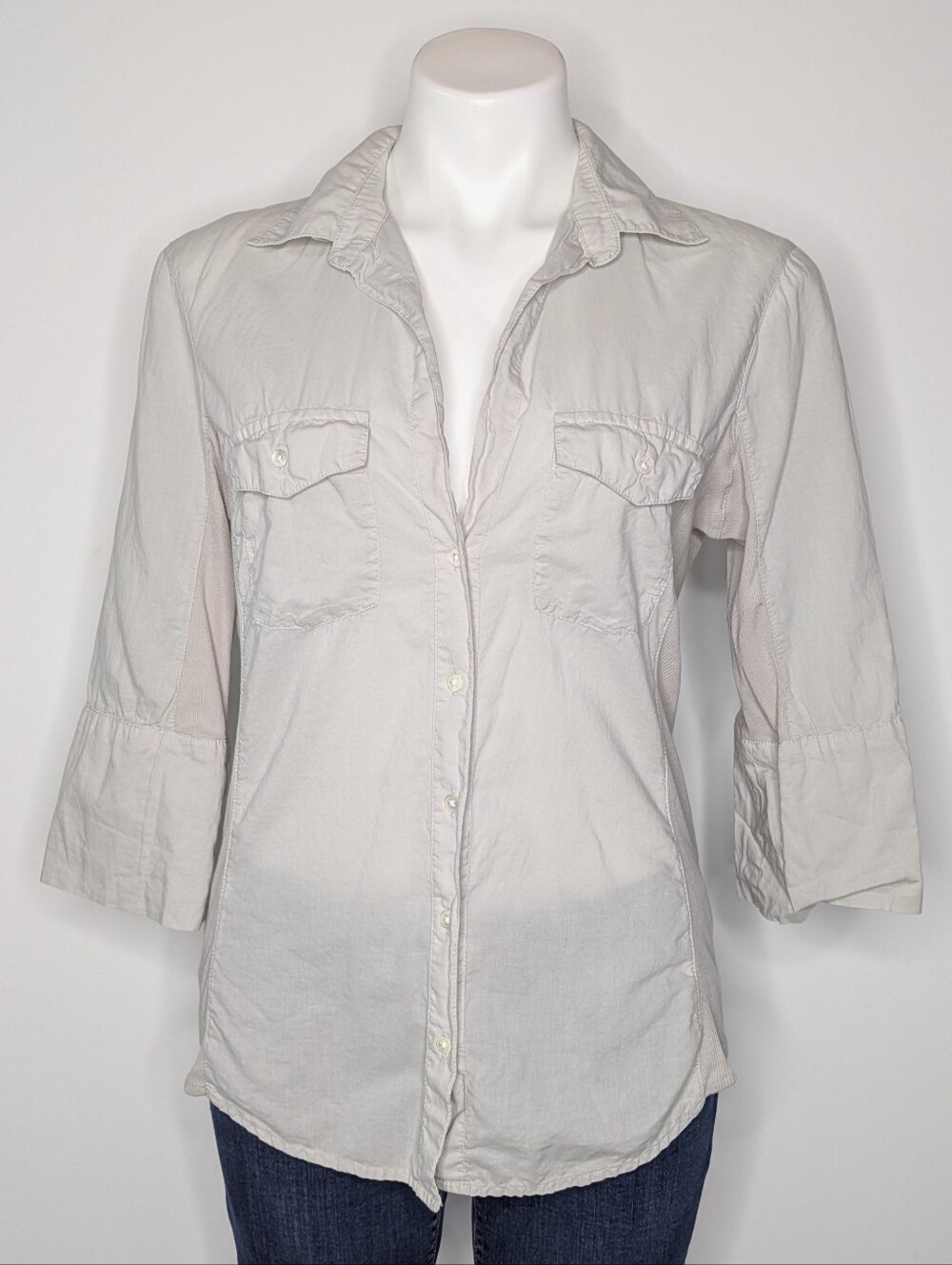James Perse Standard Light Grey Sheer 3/4 Sleeve Bottom Up 4